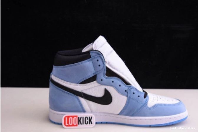 UNIVERSITY RETRO 555088-134 JORDAN 1 HIGH WHITE BLUE AIR BLACK 0719